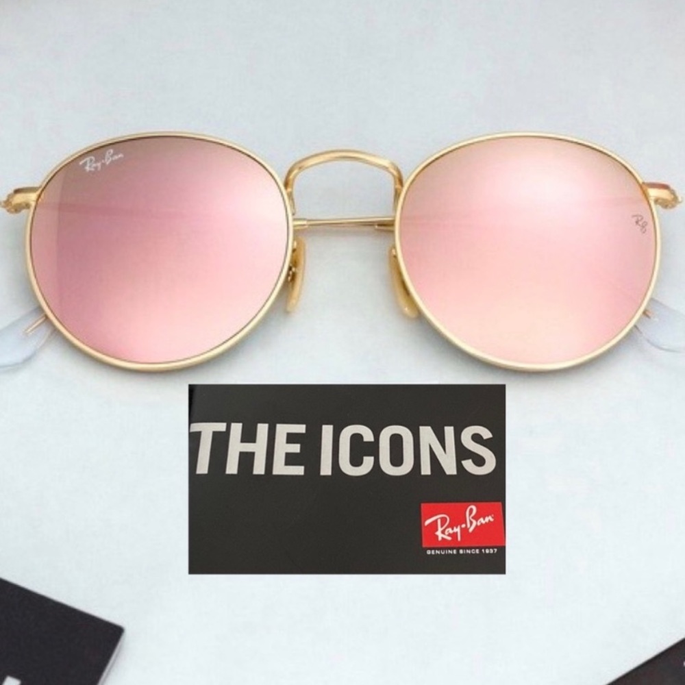 Ray Ban Round Metal Rose Gold Mirror